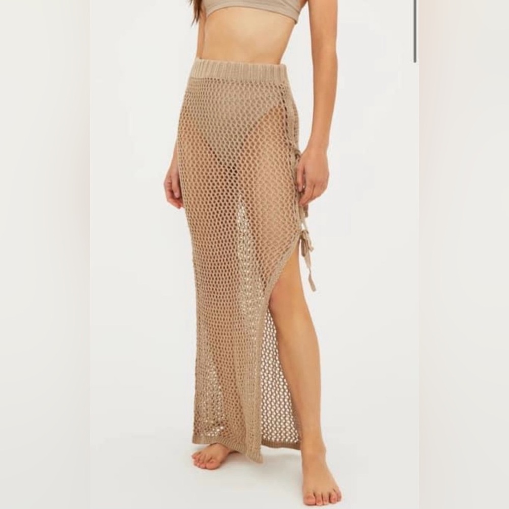 NWOT Beach Riot Beige Crochet Maxi Skirt Dress Swim Coverup size XS